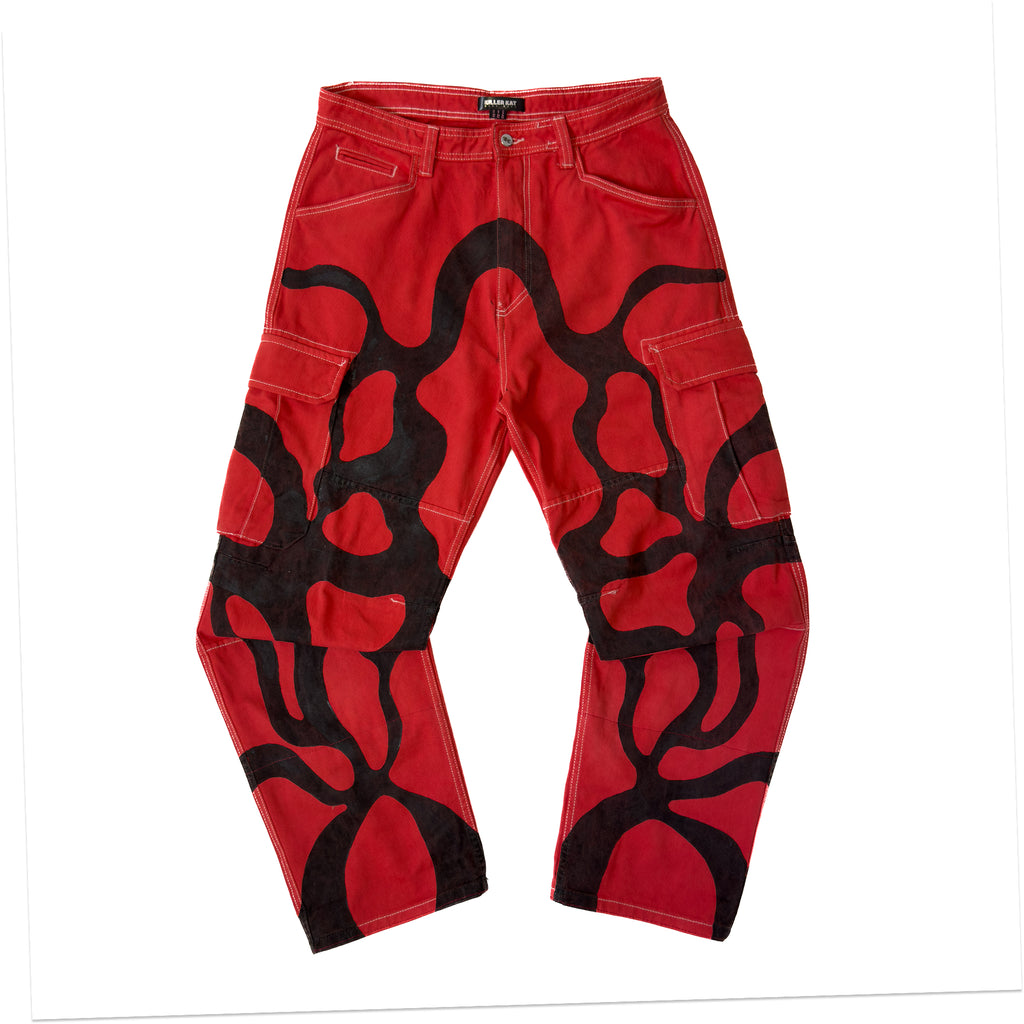 Pantalón Cargo Rojo Pintado a Mano – Pieza única Talla 42