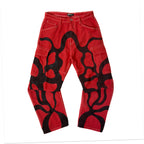 Pantalón Cargo Rojo Pintado a Mano – Pieza única Talla 42