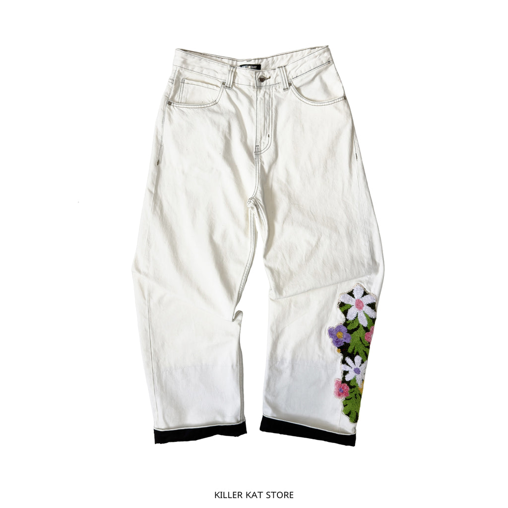 Pantalón Vaquero Blanco Bordado – Pieza Única Talla 40