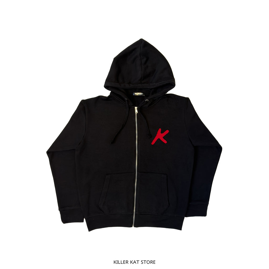 Sudadera Killer Kat Negra Patchwork – Pieza Única Talla M