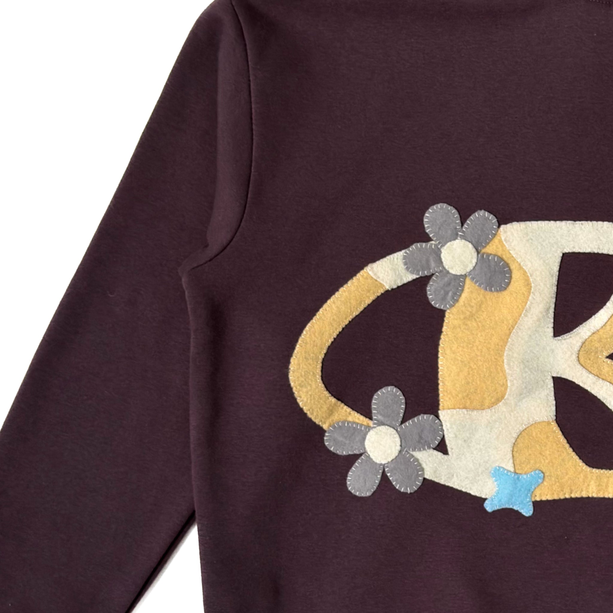 Sudadera Burdeos con Logo en Patchwork – Pieza Única Talla S