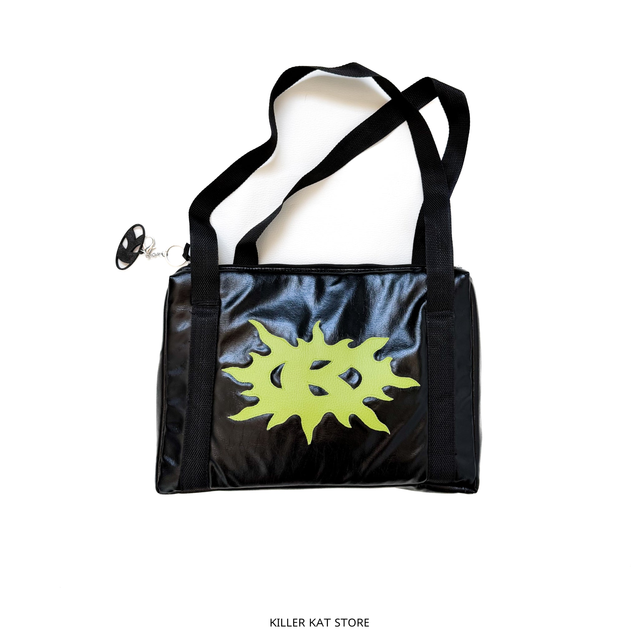 Tote Bag Negro y Verde neón Cuero Sintético - Pieza Única